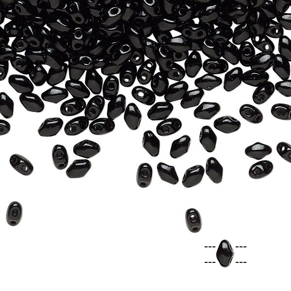 Bead, Preciosa Mini Twin™, Mini Pressed Twin, Czech pressed glass, opaque black, 4x2.5mm oval with (2) 0.7mm holes. Sold per 50-gram pkg. image number 0
