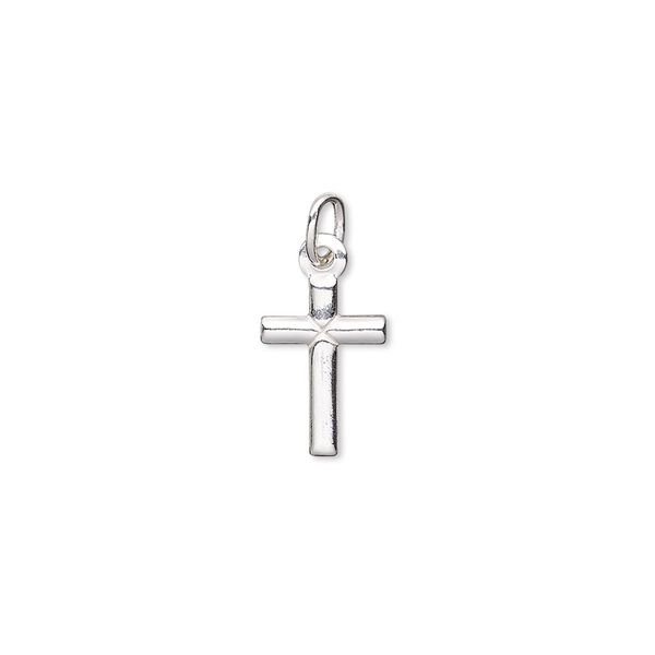 Drop, sterling silver-filled, 12x8mm double-sided cross with closed jump ring. Sold per pkg of 2. image number 0