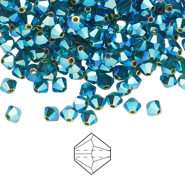 Bead 720pk emerald AB 2X, Preciosa Czech crystal 4mm bicone image number 0