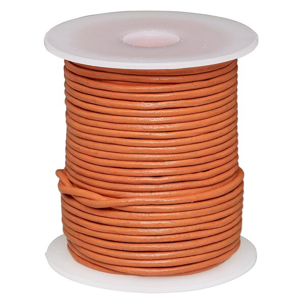 Cord, leather (dyed), marigold, 2mm round. Sold per 25-yard spool. image number 0