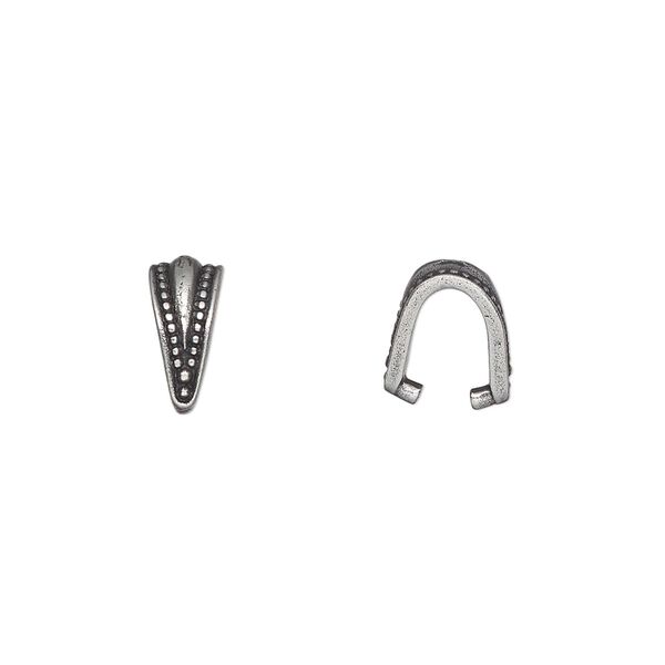 Bail, TierraCast®, ice-pick, pewter (tin-based alloy), 10x5mm with beaded border, 7mm grip length. Sold per pkg of 2. image number 0