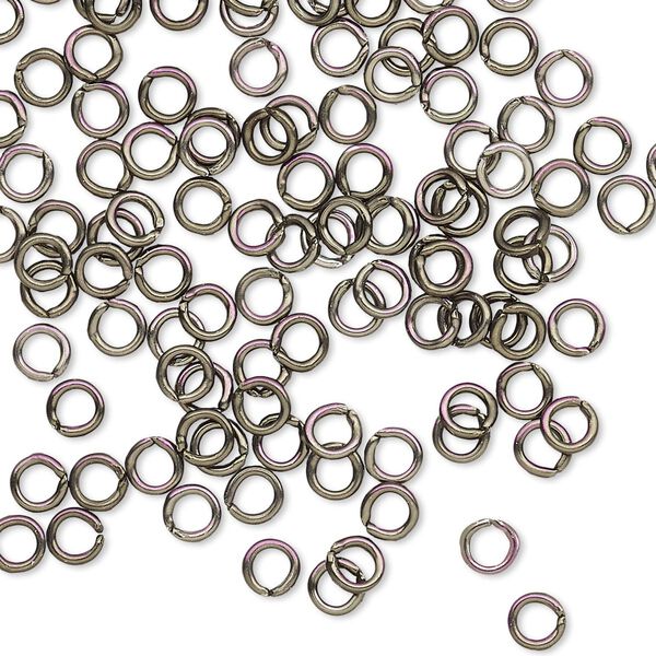 Jump ring, anodized aluminum, gunmetal, 4mm round, 2.4mm inside diameter, 20 gauge. Sold per pkg of 100. image number 0