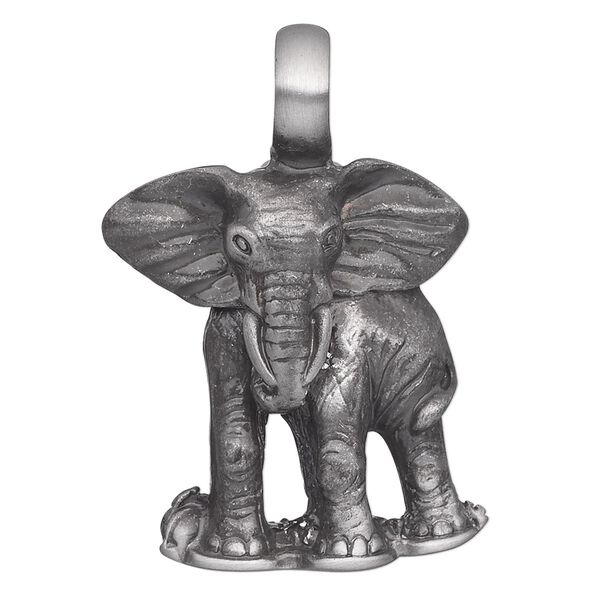 Pendant, "pewter" (zinc-based alloy), 40x27mm single-sided elephant. Sold individually. image number 0