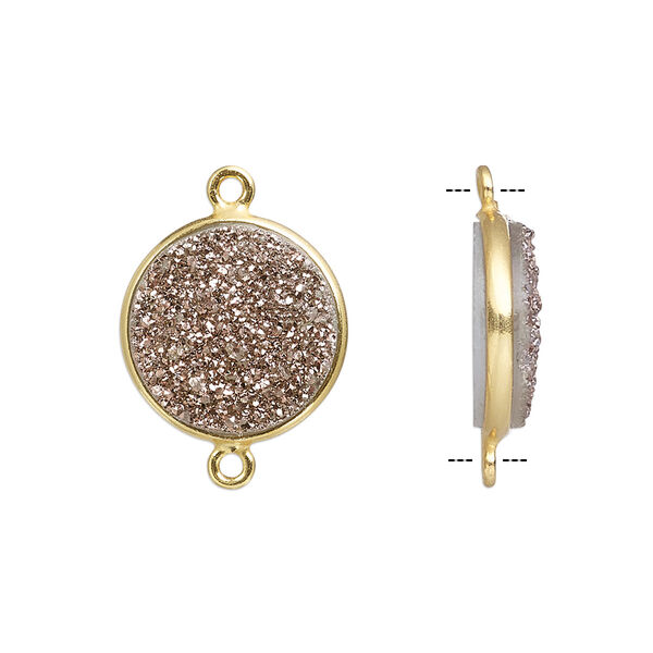 Druzy agate / sterling silver 1pkg1, hand-cut flat round link titanium-coated rose gold / electro-coated gold-finished 15mm image number 0