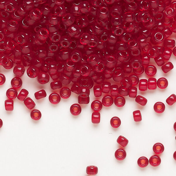 Seed bead, Miyuki, glass, pkg/250g, #8 rocaille, transparent ruby (RR-141). image number 0