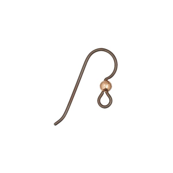 Ear wire fishhook 1pkg50 antique copper-plated niobium, 15.5mm / 3mm ball / open loop, 20 gauge copper 25 pair image number 0