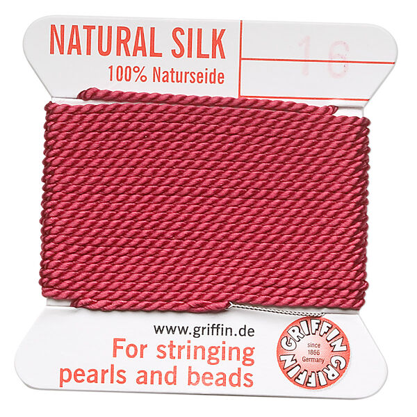 Thread, Griffin, silk, garnet red, size #16. Sold per 2-meter card (approximately 78 inches). image number 0