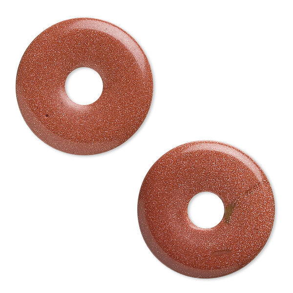 Focal, brown goldstone (glass) (man-made), 30mm round donut. Sold per pkg of 2. image number 0