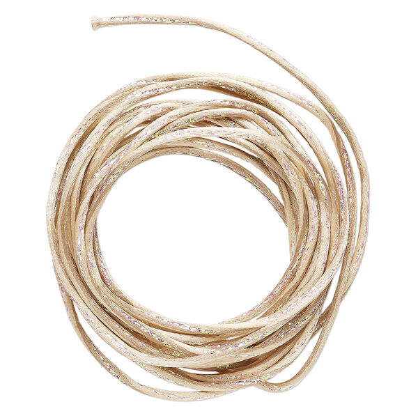 Cord, Satinique™, nylon and polyester, beige / green / pink, 2mm regular with vertical stripe. Sold per 10-foot section. image number 0