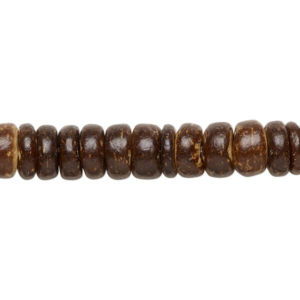 Bead, coconut shell (waxed), dark brown, 10x2.5mm-10.5x4mm hand-cut rondelle. Sold per 15-1/2" to 16" strand. image number 0