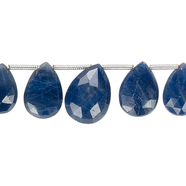 Blue sapphire 1pkg11, hand-cut top-drilled faceted puffed teardrop bead graduated 7x6mm-14x9mm image number 0