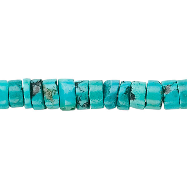 Bead, turquoise (dyed / stabilized), 7x3mm-8x5mm heishi, B grade, Mohs hardness 5 to 6. Sold per 15-1/2" to 16" strand. image number 0