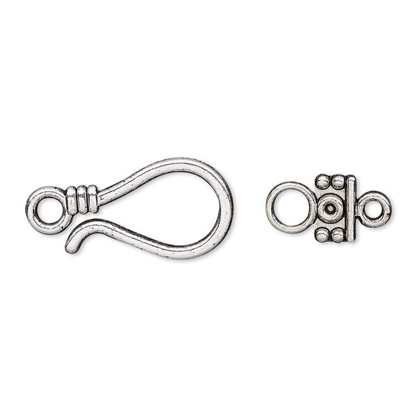 Clasp, hook-and-eye, antique silver-finished "pewter" (zinc-based alloy), 23x11mm single-sided. Sold per pkg of 10. image number 0