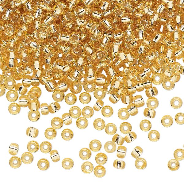 Seed bead, Miyuki, glass, pkg/50g, #8 rocaille, transparent silver-lined gold, (RR-3). image number 0