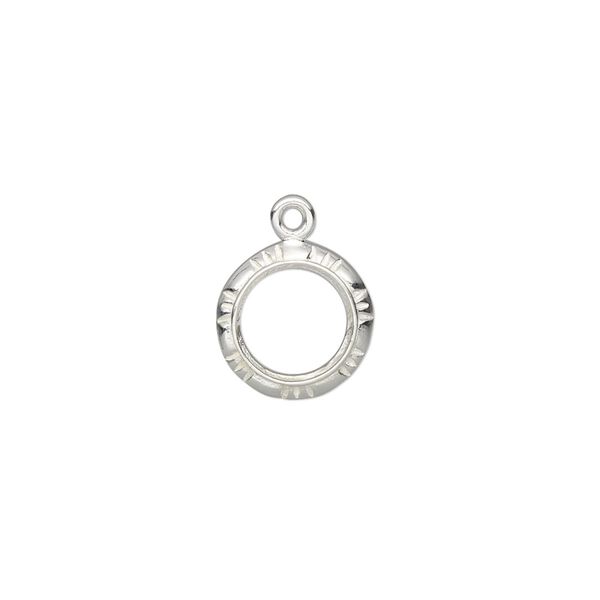 Drop, Almost Instant Jewelry®, sterling silver, 11.5mm round with open back with textured edge and SS39 rivoli setting. Sold individually. image number 0