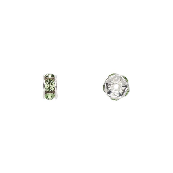 Bead 4pk peridot silver plate foil back, Crystal Passions® 6x3.5mm rondelle 77506 image number 0