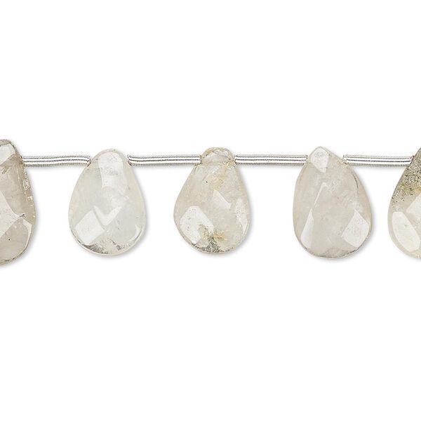Golden rutilated quartz 1pkg14, hand-cut top-drilled faceted puffed teardrop bead natural 9x6mm-14x9mm image number 0