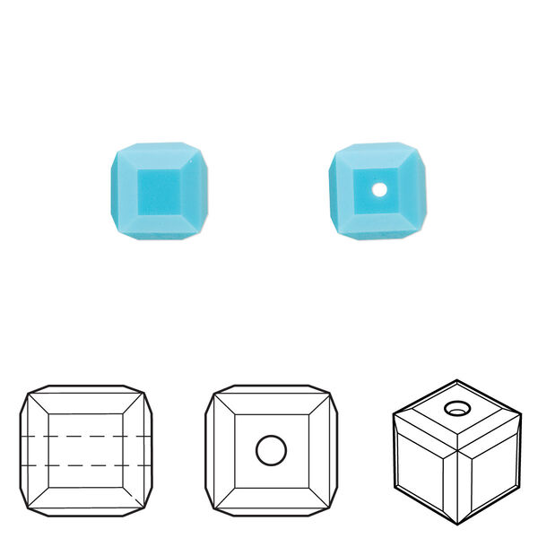 Bead 6pk turquoise, Crystal Passions® 8mm cube 5601 image number 0