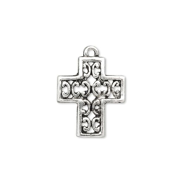 Drop, antique silver-finished "pewter" (zinc-based alloy), 19x16mm cross. Sold per pkg of 10. image number 0