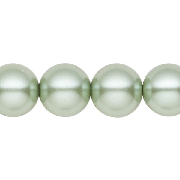 Bead, crystal pearl, sage, 14mm round. Sold per 15-1/2" to 16" strand, approximately 25 beads. image number 0