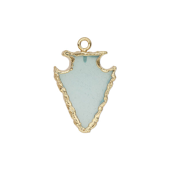 Chalcedony / sterling silver 1pkg1, hand-cut electroplated gold-finish arrowhead drop 20x15mm image number 0