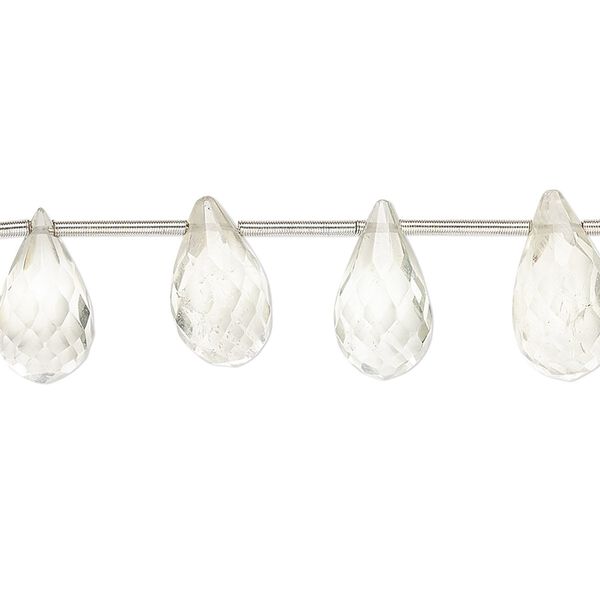 Green quartz 1pkg16, hand-cut top-drilled faceted teardrop bead 12x7mm-16x8mm image number 0