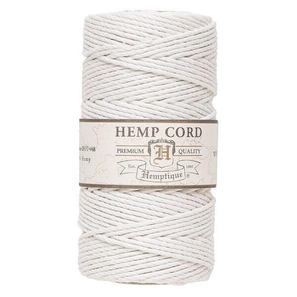 Cord, Hemptique®, polished hemp, white, 1.8mm diameter, 48-pound test. Sold per 205-foot spool. image number 0