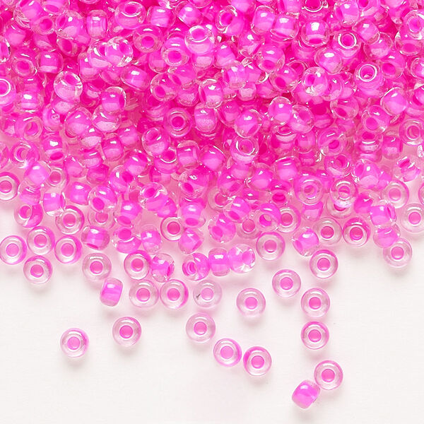Seed bead, Preciosa Ornela Czech glass, pkg/50g, #8 rocaille, translucent pink-lined luster clear, (38177). image number 0