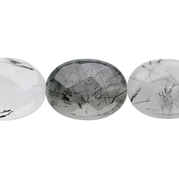 Tourmalinated quartz 1pkg1, faceted flat oval bead natural 15.5-16 inch 20x15mm image number 0