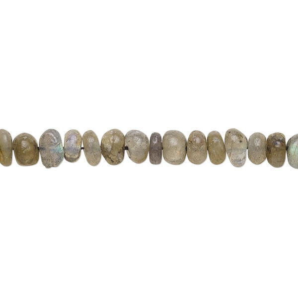 Bead, labradorite (natural), 5x2mm-6x4mm hand-cut rondelle with 0.4-1.4mm hole, C grade, Mohs hardness 6 to 6-1/2. Sold per 8-inch strand. image number 0