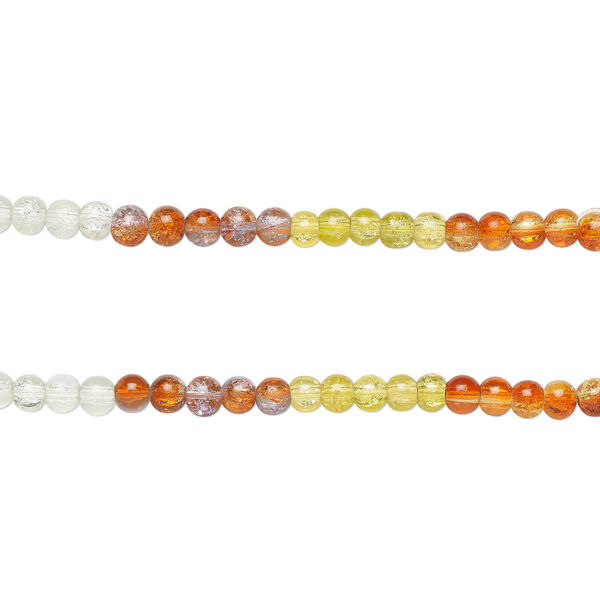 Bead, crackle glass, translucent mixed colors, 6-6.5mm round. Sold per pkg of (2) 7-inch strands, approximately 70 beads. image number 0