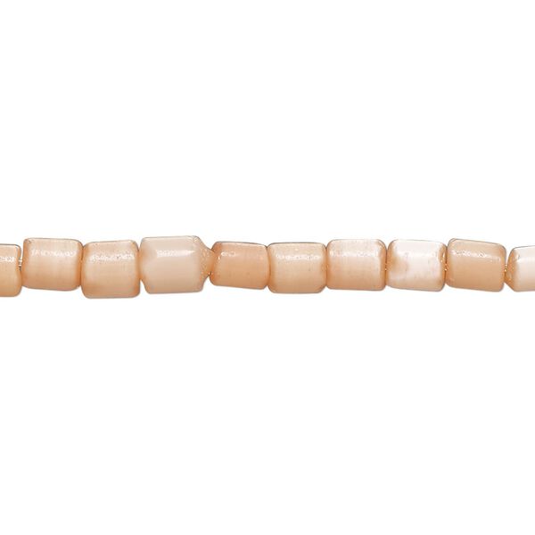 Bead, cat's eye glass (fiber optic glass), peach, 5x3mm-6x4mm round tube. Sold per 14-inch strand, approximately 80 beads. image number 0