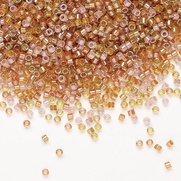 Seed bead mix, Miyuki Delica®, glass, pkg/7.5g, #11 round, translucent inside dyed color luster honey beige/peridot mix. image number 0