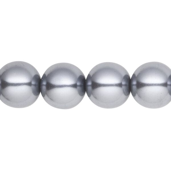 Bead, crystal pearl, pewter, 12mm round. Sold per 15-1/2" to 16" strand, approximately 30 beads. image number 0