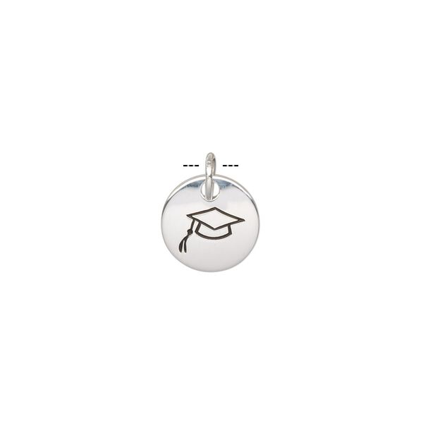 Drop, enamel and sterling silver, black, 10mm single-sided round with graduation cap and 5mm jump ring. Sold individually. image number 0