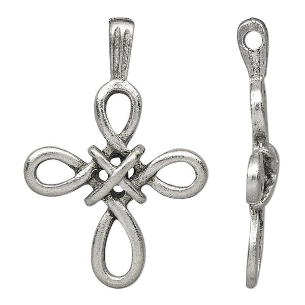 Pendant, antiqued pewter (tin-based alloy), 31x26.5mm woven cross. Sold individually. image number 0