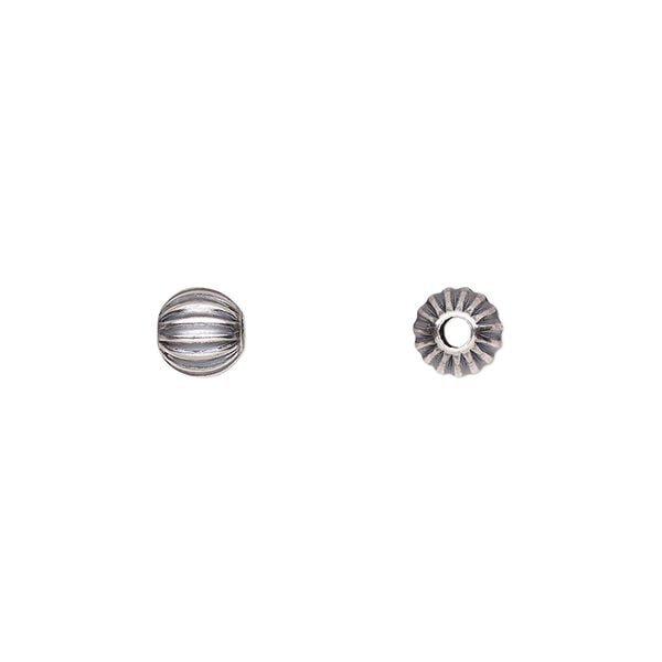 Bead, antiqued sterling silver, 6mm seamless corrugated round. Sold per pkg of 10. image number 0
