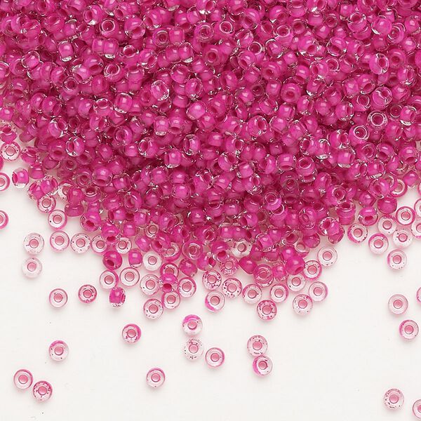 Seed bead, Preciosa Ornela Czech glass, pkg/500g, #11 rocaille, transparent terra intensive magenta-lined clear, (08A16). image number 0