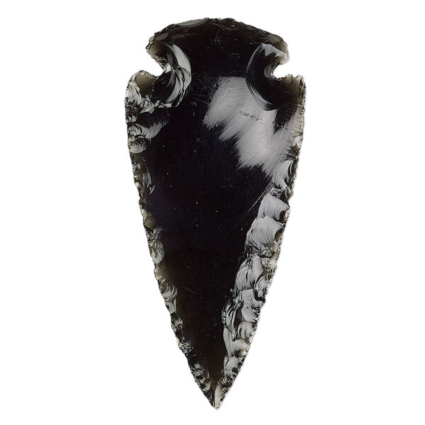 Black obsidian 1pkg1, hand-knapped undrilled arrowhead gift natural B- grade, 2x1.125 to 2.6x0.375 inch image number 0