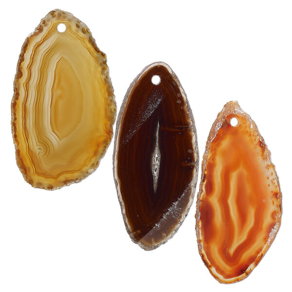 Black agate / red agate 1pkg3, hand-cut top-drilled slice focal assortment 30x15mm-46x26mm image number 0