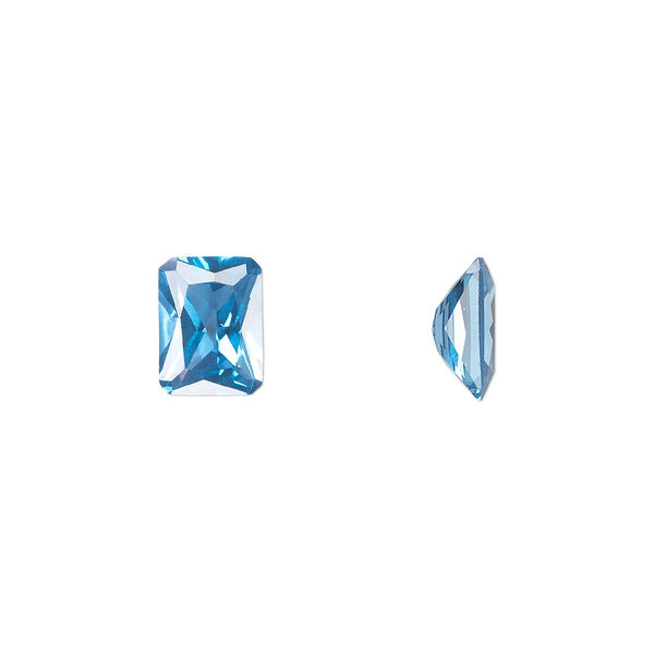 Gem, cubic zirconia, zircon blue, 8x6mm faceted emerald-cut, Mohs hardness 8-1/2. Sold per pkg of 2. image number 0