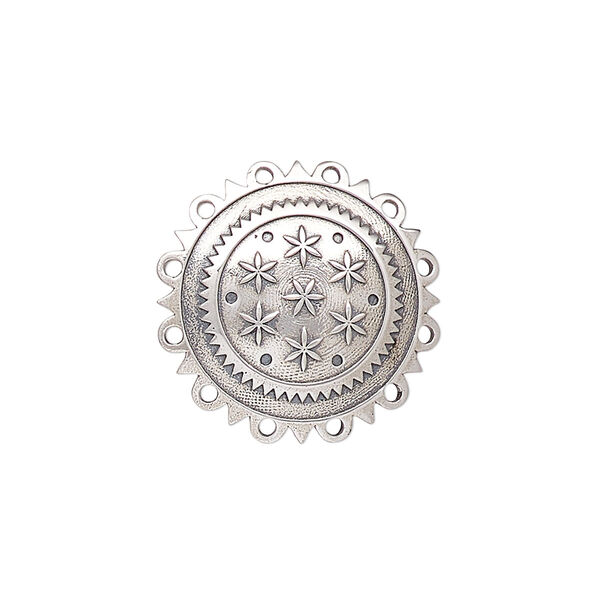 Drop, antiqued sterling silver, pkg/1, 21mm single-sided domed disc with star design. image number 0