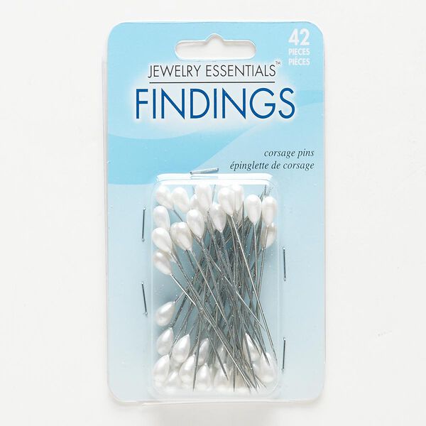 Corsage pin, acrylic and silver-finished steel, white, 2-1/8 inches with 8x5mm teardrop. Sold per pkg of 42. image number 0