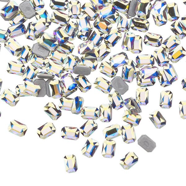 Flat back 720pk crystal AB foil back, Swarovski® hotfix 3.7x2.5mm emerald jewel 2602 image number 0