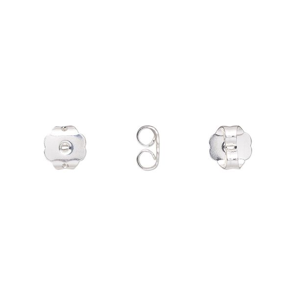 Earnut 1pkg100 silver-plated, 6x6mm scalloped round, brass 50 pair image number 0