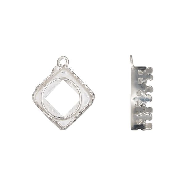 Drop, Almost Instant Jewelry®, sterling silver, 15mm diamond with crown edge and open back with 10mm round cabochon bezel setting. Sold individually. image number 0