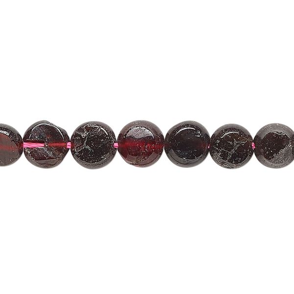 Garnet 1pkg1, flat round bead natural 15 inch 6-8mm image number 0