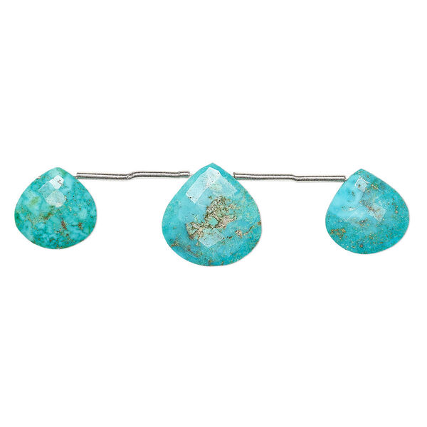 Imperial crown turquoise 1pkg3, hand-cut top-drilled faceted puffed teardrop bead natural C grade, 13-16mm / 16-19mm image number 0