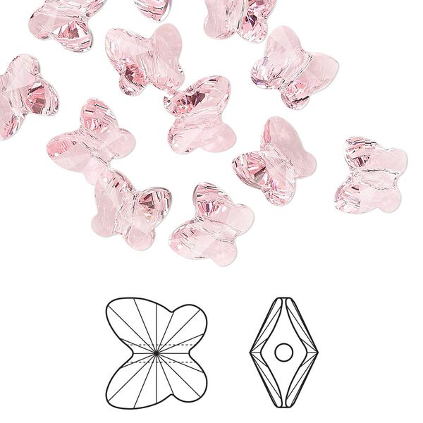 Bead 12pk light rose, Crystal Passions® 8x7mm butterfly 5754 image number 0