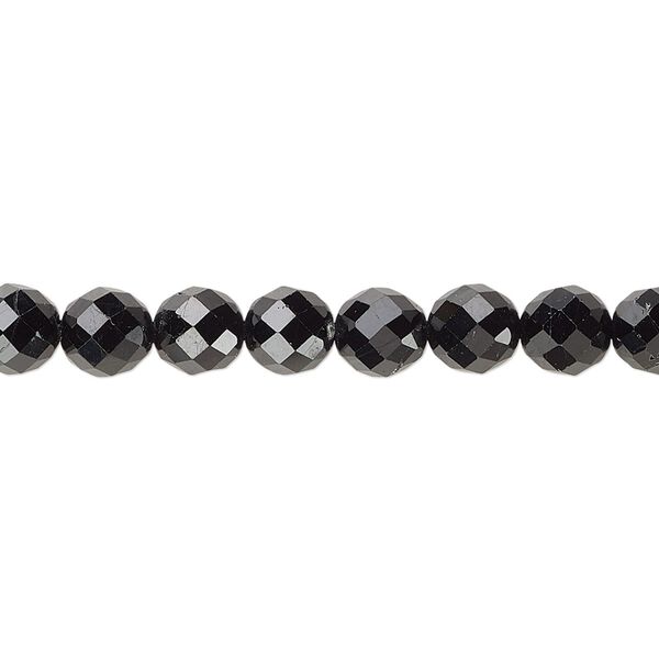 Black tourmaline 1pkg1, hand-cut faceted round bead natural 15.5-16 inch 6mm image number 0